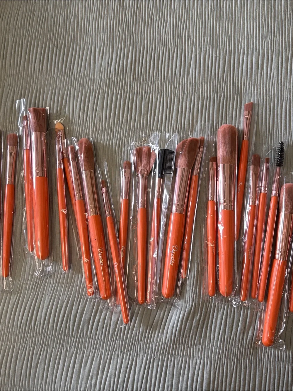 Orange Makeup Brush Set with Rose Gold Ferrules
